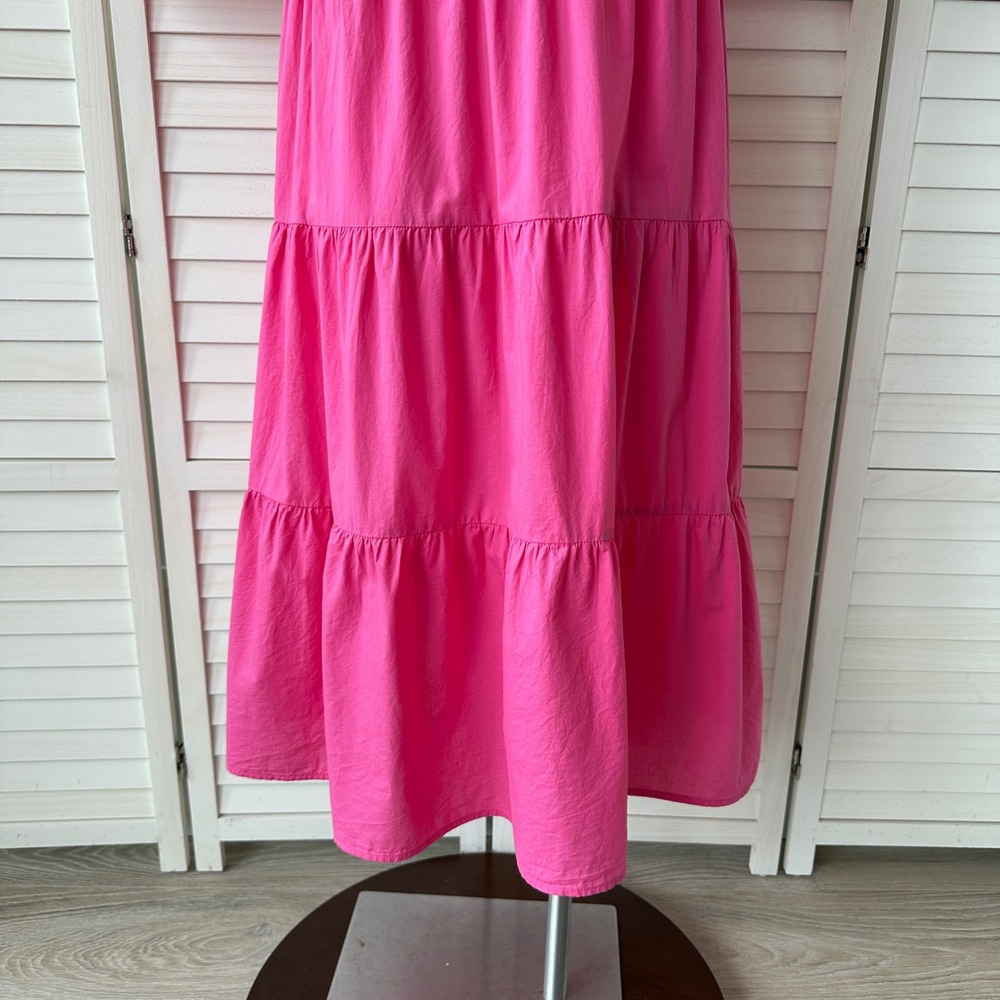 Avara Pink Tiered Everly Midi Dress Short Puff Sleeve Ruffle Cotton Size S - Picture 6 of 9